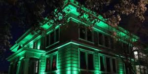Coquitlam City Hall lit up green for World Cerebral Palsy Day in 2017